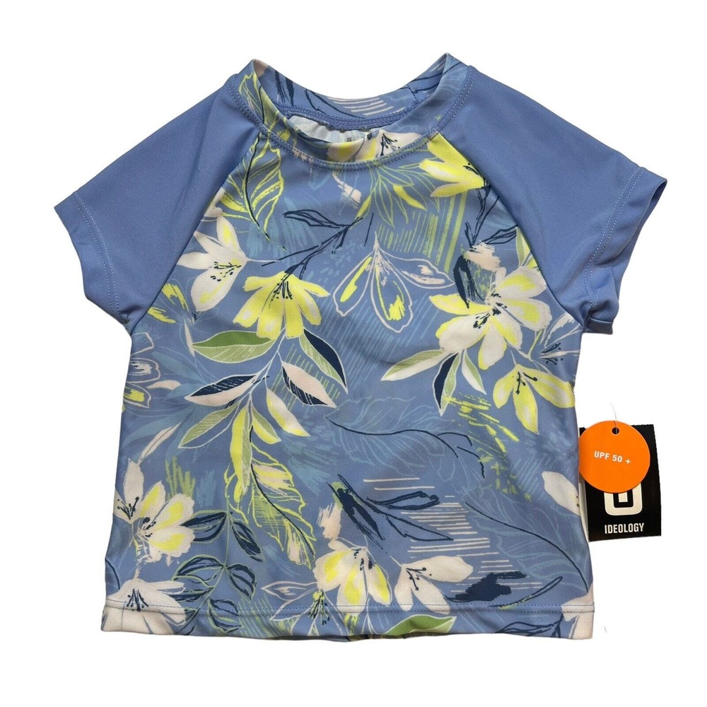 Ideology Short Sleeve Swim‎ Shirt Blue Floral 3T New